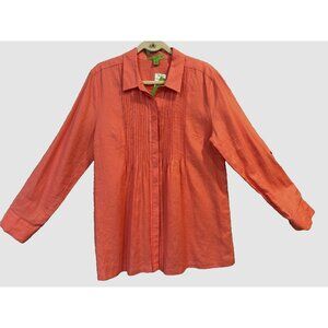 NWT 100% Linen Blouse Sz XL Collared Button-Front Pleated Top ISLAND REPUBLIC